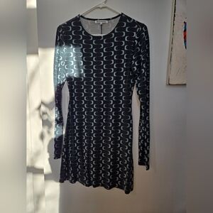 Reformation Black Dress with Gray Wave Pattern — Long Sleeve